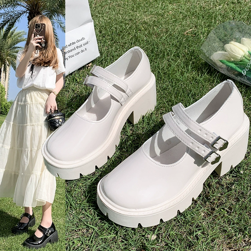 Толстоногие круглые туфли Мэри Джейн женская летняя модель 2025 года ретро британский стиль моды универсальные кожаные туфли