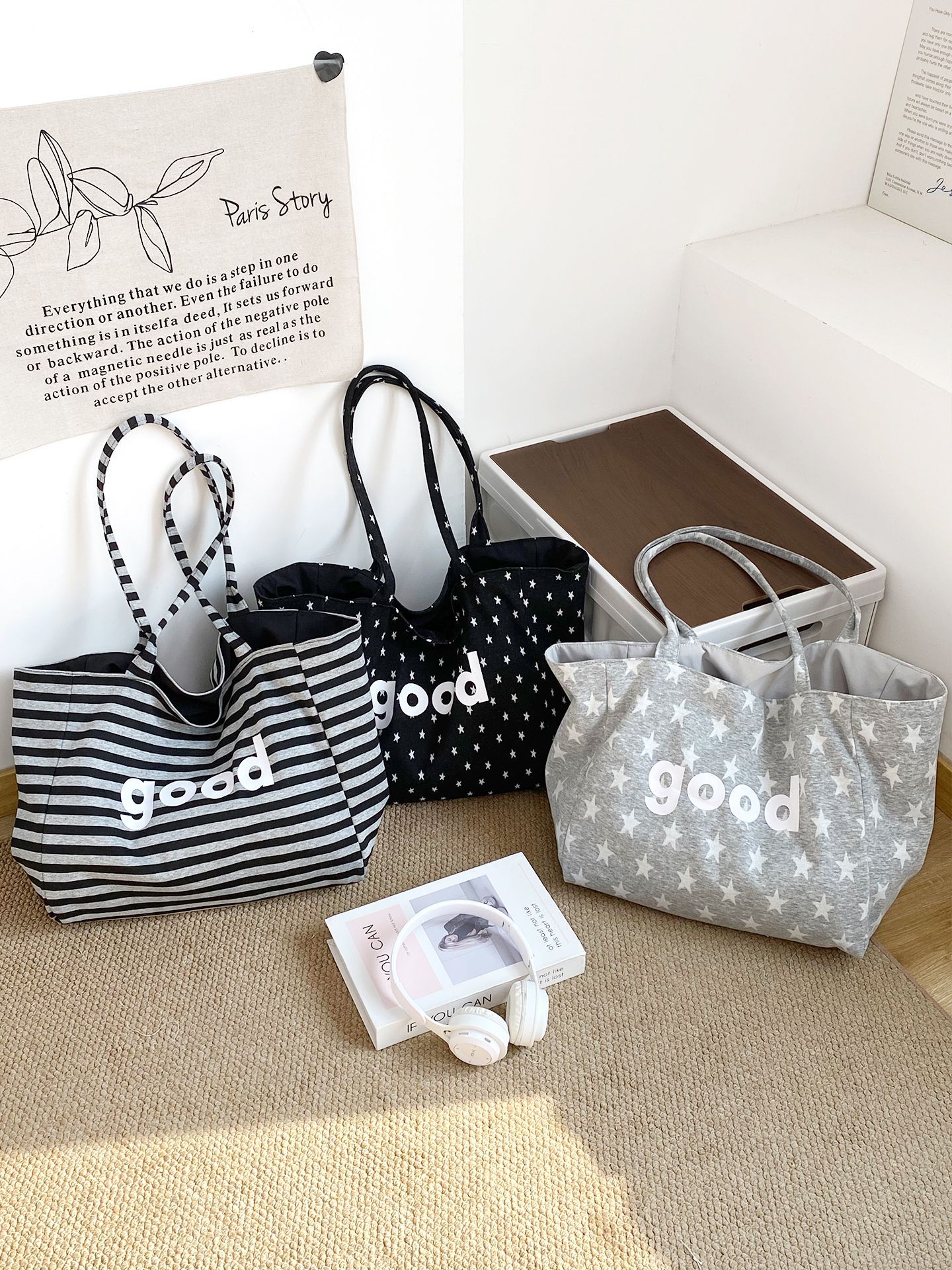 Universal double-sided cloth bag, capacious one-shoulder bag