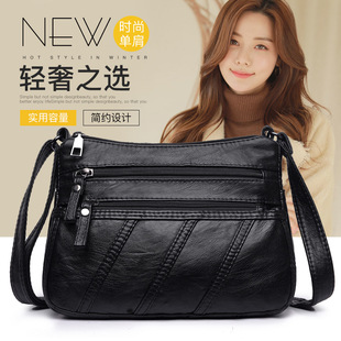 Multi-Layered Soft Leather Bag Middle-Aged Women's Crossbody Bag 2025 New Versatile Simple Shoulder Bag Large Capacity Mother Bag