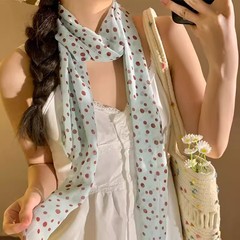 スモッグの青いフランスの波の点のプリントのシルクの女性2025の新型の春夏の怠惰な風の装飾は首の長いマフラーのヘアバンドを結びます。