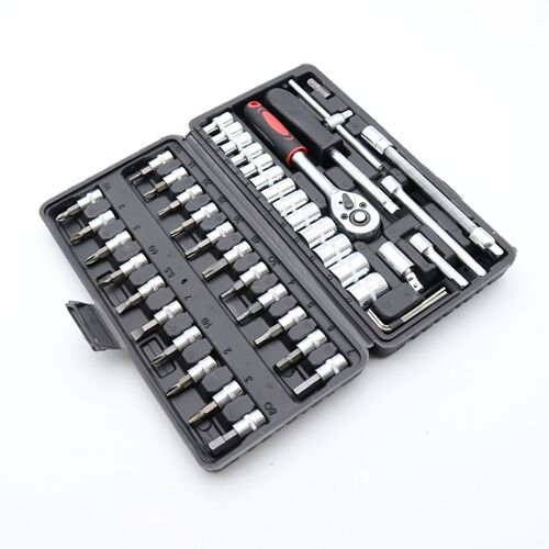 Set of 46-piece socket wrenches for quick small aircraft auto repair, car maintenance ratchet screwdriver combo tool