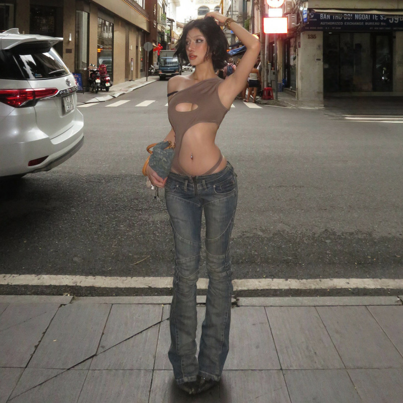 Low Price Clearance Sale # Street-Style Niche Sexy Y2K Split-Leg Skinny Jeans American Hot Girl Cool and Stylish Long Pants Low Price Clearance Sale # Street-Style Niche Sexy Y2K Split-Leg Skinny Jeans American Hot Girl Cool and Stylish Long Pants