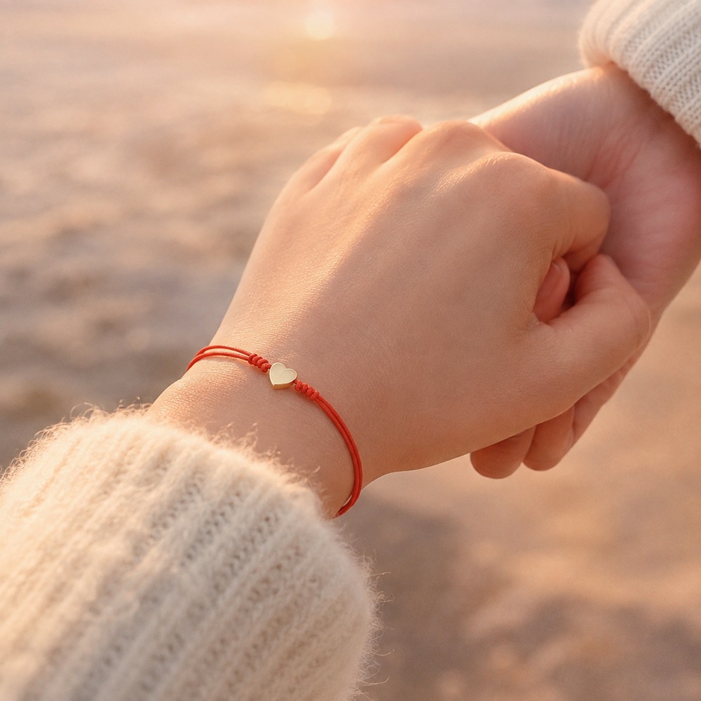 Chinese-style heart-shaped metal accessories, red string bracelet, handmade braided, adjustable, 28cm, sold in bulk as a hand accessory