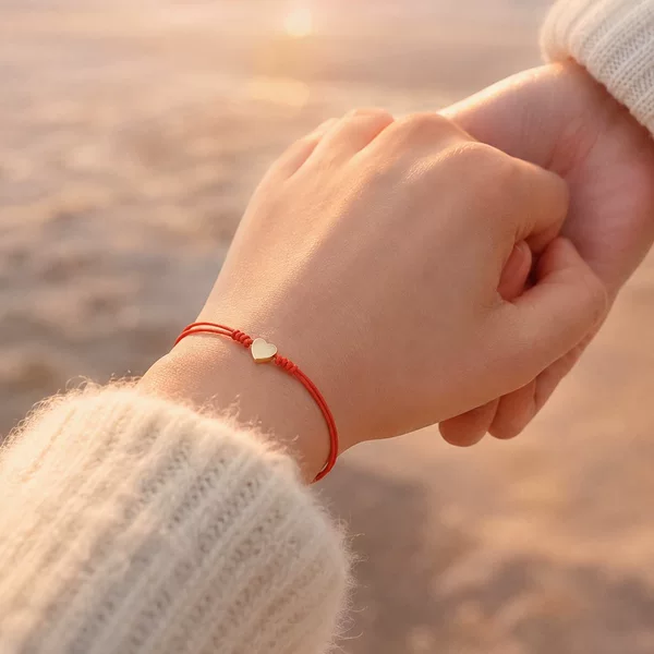 Chinese-style heart-shaped metal accessories, red string bracelet, handmade braided, adjustable, 28cm, sold in bulk as a hand accessory
