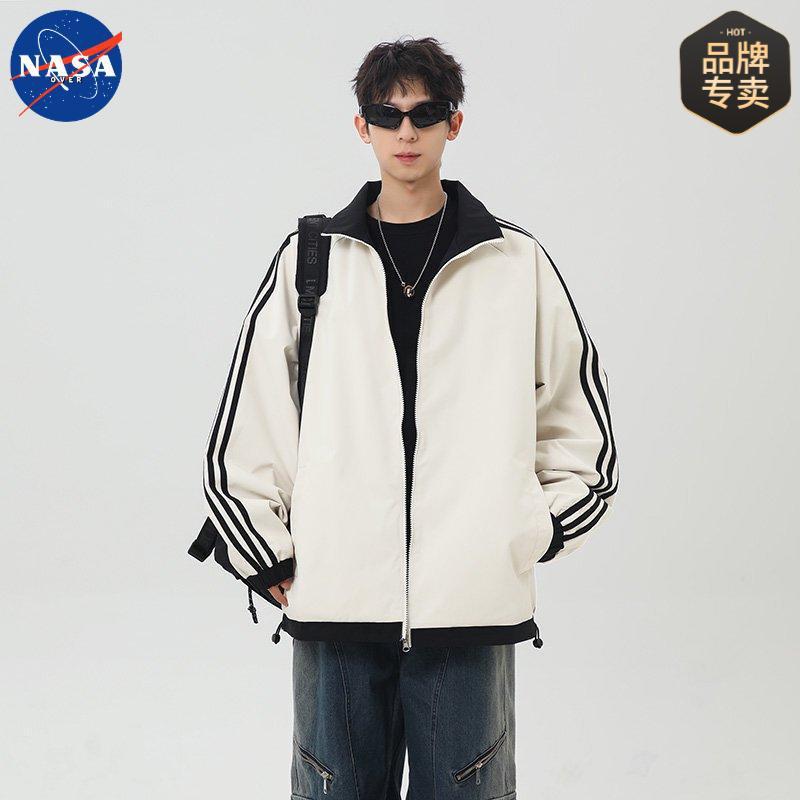 NASA品牌2025年春秋季三条纹双面穿夹克男士运动休闲潮牌大码外套|undefined