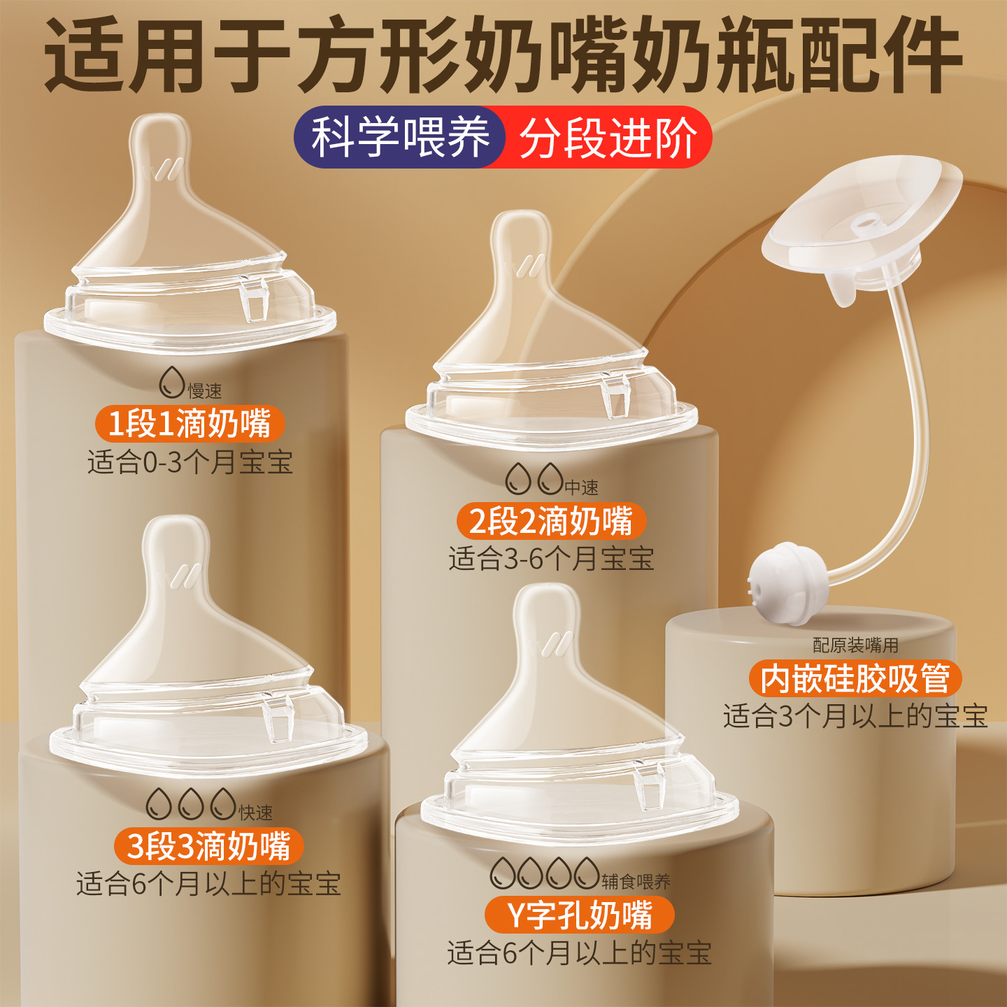 Aplicable para pezón inteligente anti-asfixia 1 / 2 / 3 segmento Y agujero imitación de leche materna accesorio de botella de leche sólida anti-inflamación