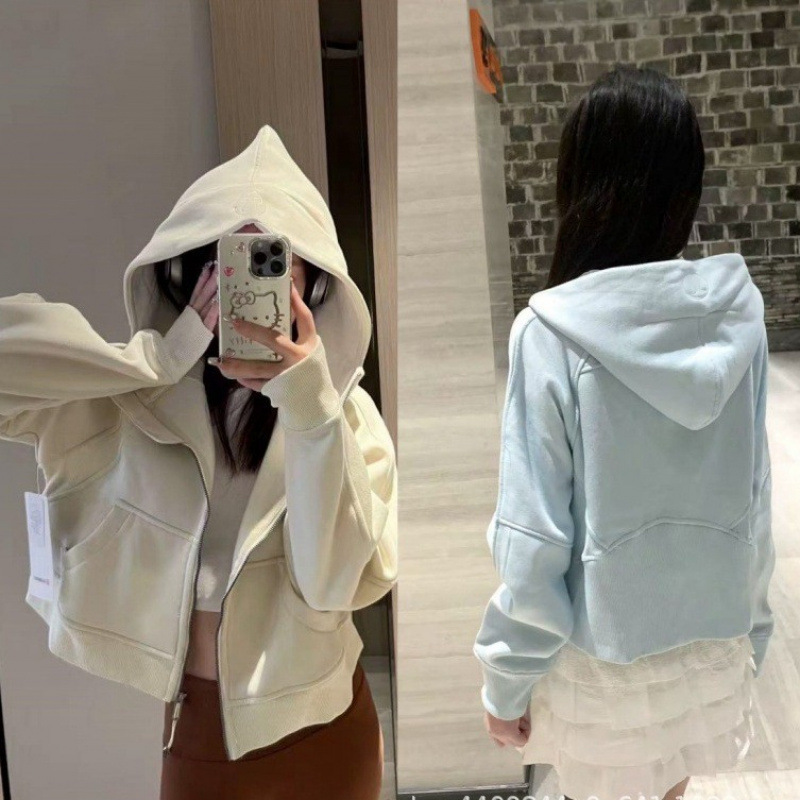 Lulu Yoga Jacket Full-Zip Embroidered Scuba Version Long-Sleeve Fleece-Lined Casual Sweatshirt Jacket