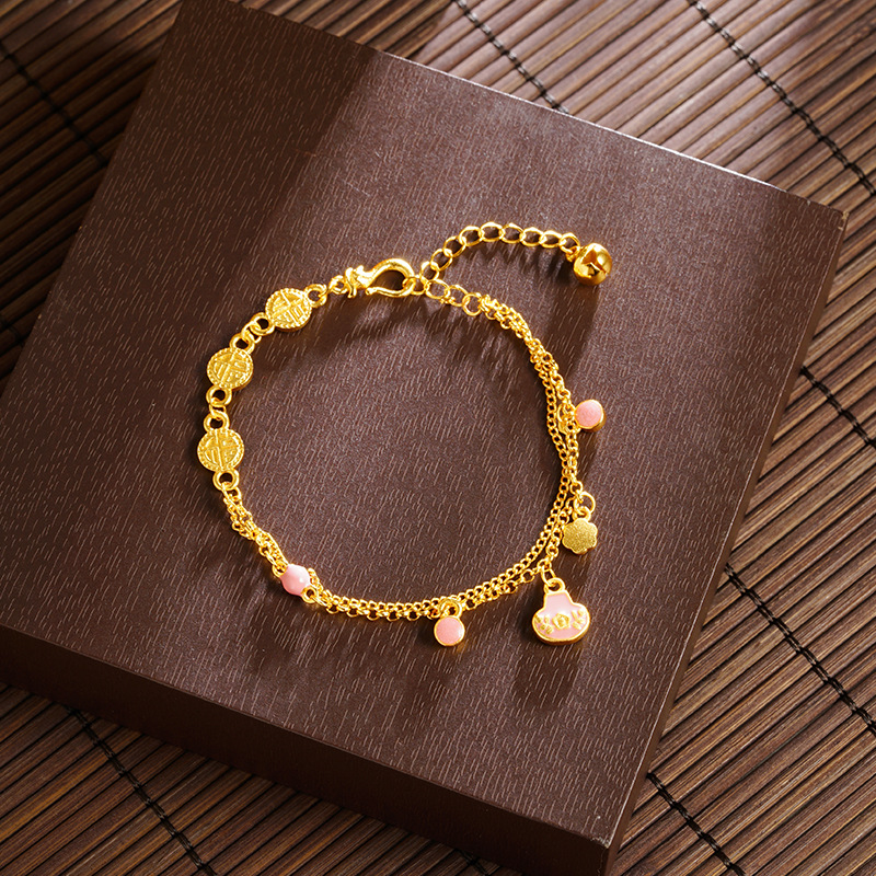 Vietnam Sha Jin nuevo color rosa goteo de aceite simple flor bolsas de pulseras de lujo ligero no se desvanece durante mucho tiempo