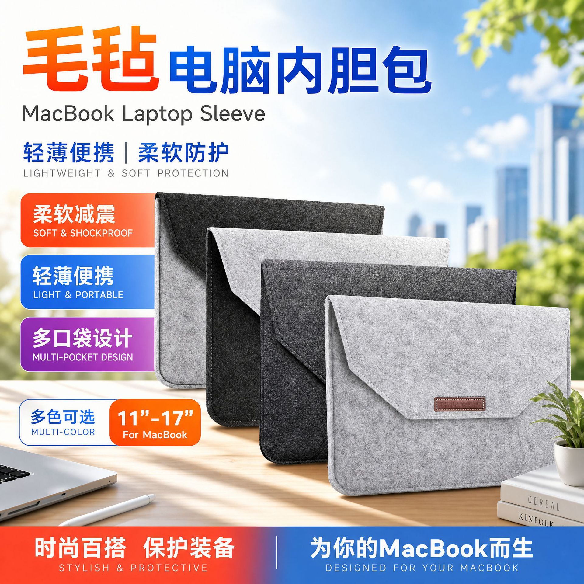 厂家供应毛毡电脑包平板内胆套macbook pro11-13-15-17寸毛毡包