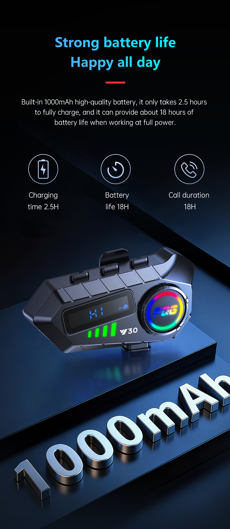 Cross-Border Y30 Helmet Bluetooth Headset Intercom for Motorcycles, Waterproof and Dustproof, Long Battery Life, for Listening to Music and Making Calls