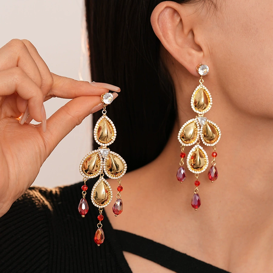 Glass silver needle with tassels, earrings, french style, European style, light luxury style, bright catchy style