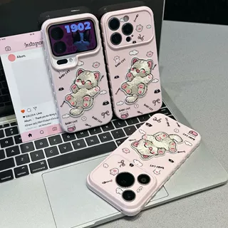 卡通刺绣小猫适用苹果17promax手机iphone16/15Pro爱心视窗手机壳
