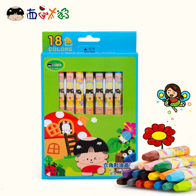 西瓜太郎18色六角形油画棒儿童彩色绘画蜡笔水溶性易洗彩笔