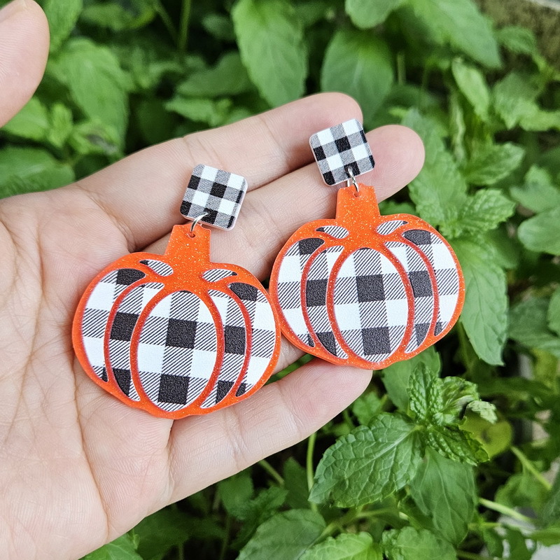 1 Pair Funny Pumpkin Plaid Arylic Drop Earrings display picture 2