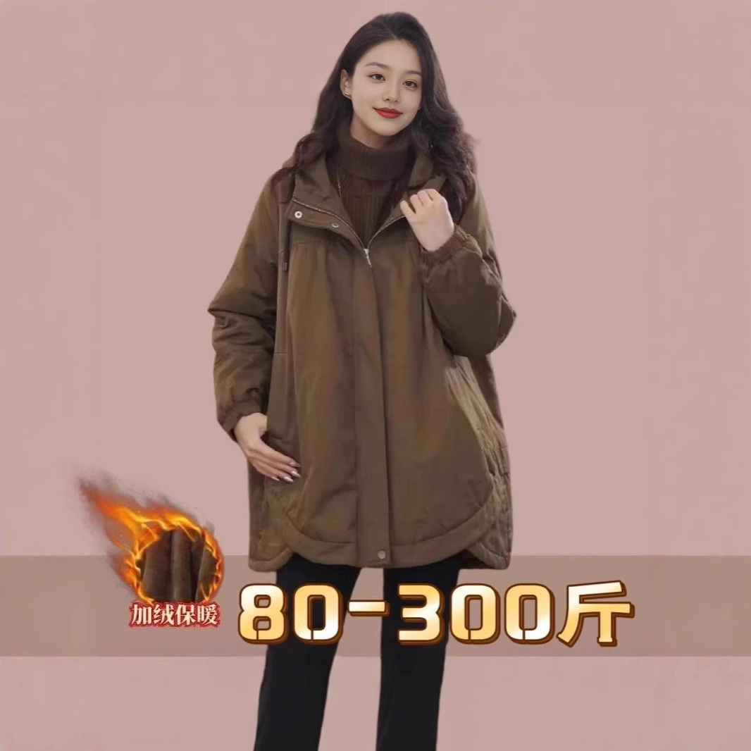 Плюшевый толстый мм плюс размер 300 фунтов с капюшоном дизайн плюс бархат толстый плащ весна и осень куртка для женщин