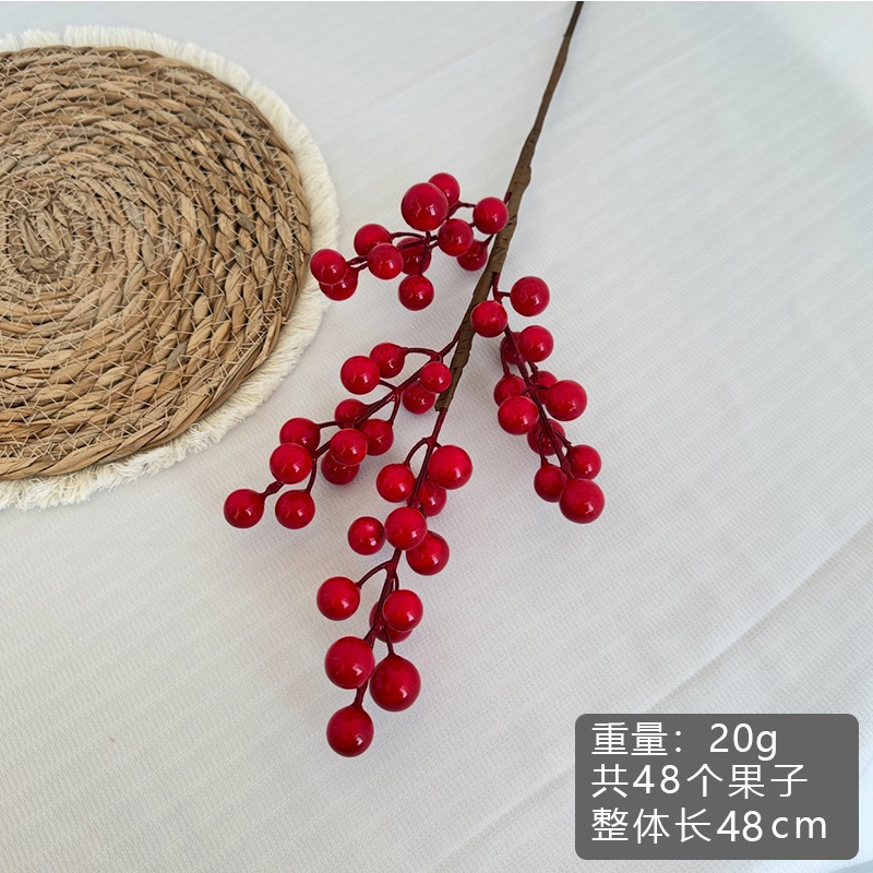 Fruta roja fortuna fruta simulación Holly fruta flor falsa Año Nuevo bendición cubo hogar sala de estar decoración fábrica de bayas rojas al por mayor