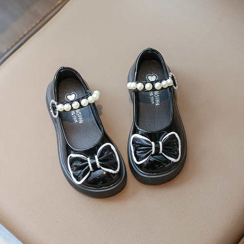 Baby Princess Shoes Autumn New English Style Black Small Leather Shoes Soft Sole Fashion Children's Mary Jane Single Shoes