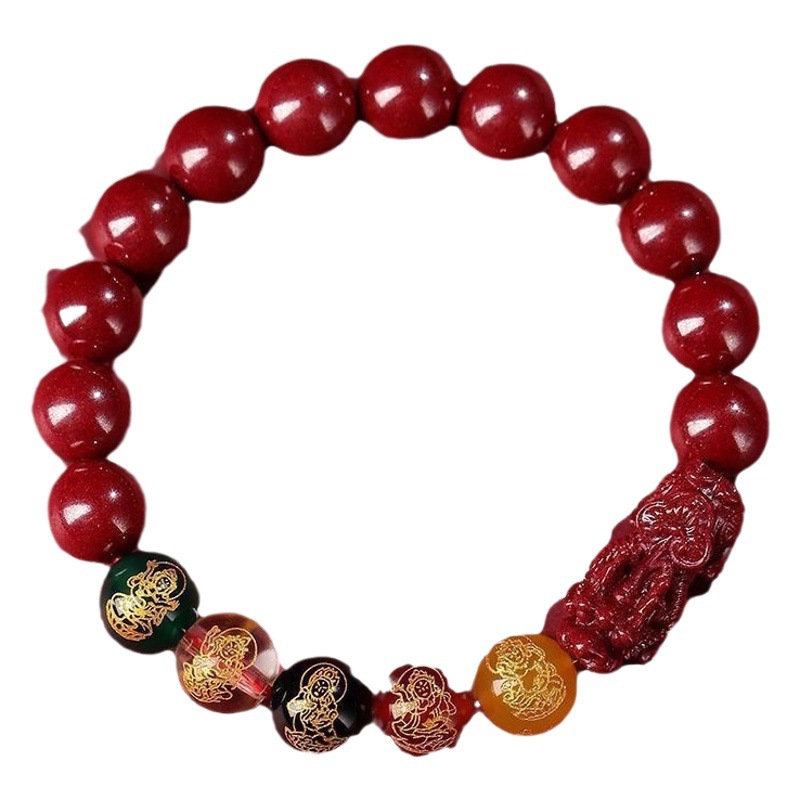 Five-Way Fortune God Cinnabar Bracelet Beaded Bracelet for Men and Women in Their Zodiac Year Gift Bracelet Jewelry Accessories Bracelet