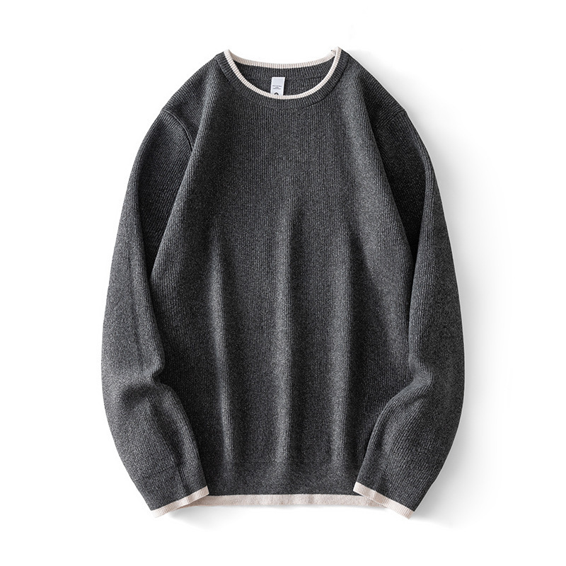 2025 invierno nuevo pesado americano suéter retro marca de moda masculina suelta simple jersey gris oscuro stock