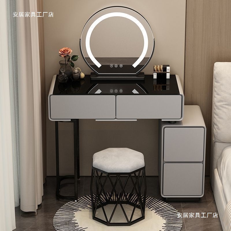 Small Solid Wood Dressing Table Cream Style Bedroom Modern Simple Dressing Slate Dressing Table Glass Dressing Table Cabinet