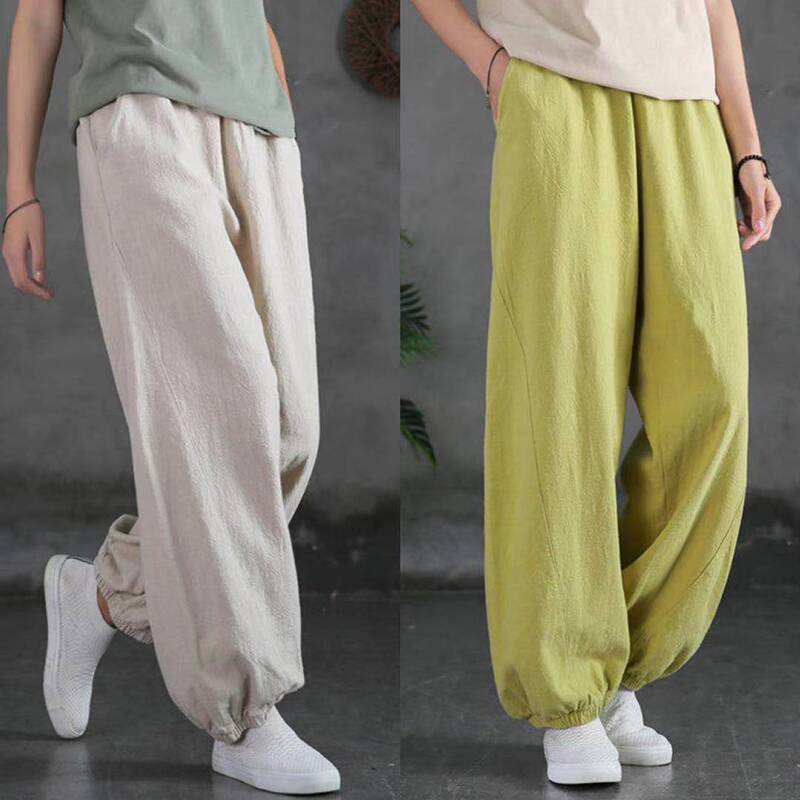Cotton and Linen 2021 Summer Loose Anti-Mosquito Pants Breathable Retro Pure Color Casual Bloomers Tai Chi Pants Cotton and Linen 2021 Summer Loose Anti-Mosquito Pants Breathable Retro Pure Color Casual Bloomers Tai Chi Pants