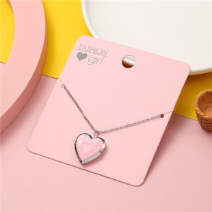 Cross-border Love Necklace Children's Jewelry Pink Openable Peach Heart Photo Frame Pendant Glitter Dropping Oil Children's Necklace