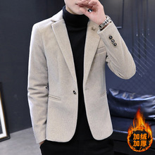 秋冬加绒西装2023新款外套男士韩版修身水貂绒青年休闲加厚毛呢