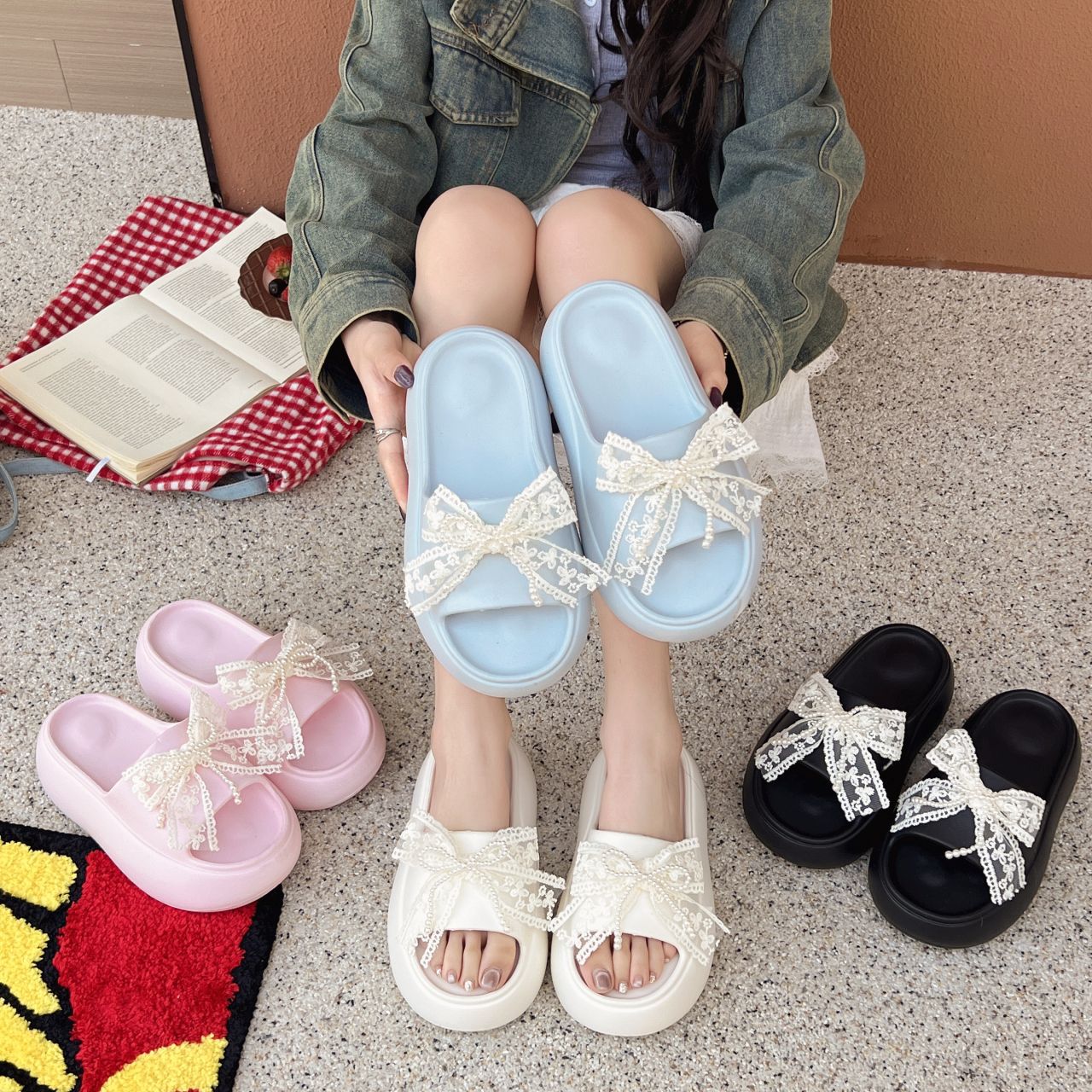 2025 Trendy Fashion Lace Bow Slip-On Women's Spring and Summer Stylish Sandals