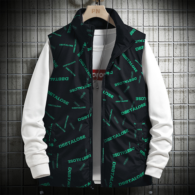Chaleco de algodón de doble cara para hombre Otoño e Invierno engrosado collar de soporte de moda chaleco cálido chaleco exterior chaleco al por mayor