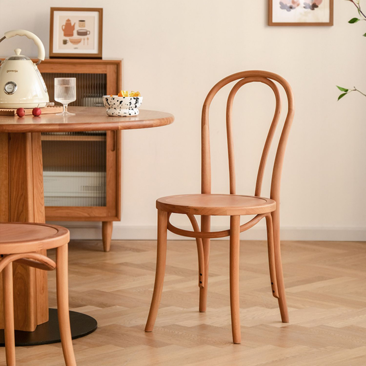 French-Style All-Solid Wood Retro Rattan Dining Chair, Vintage Chair for Restaurant, Café, Dessert Shop Table and Chair Set