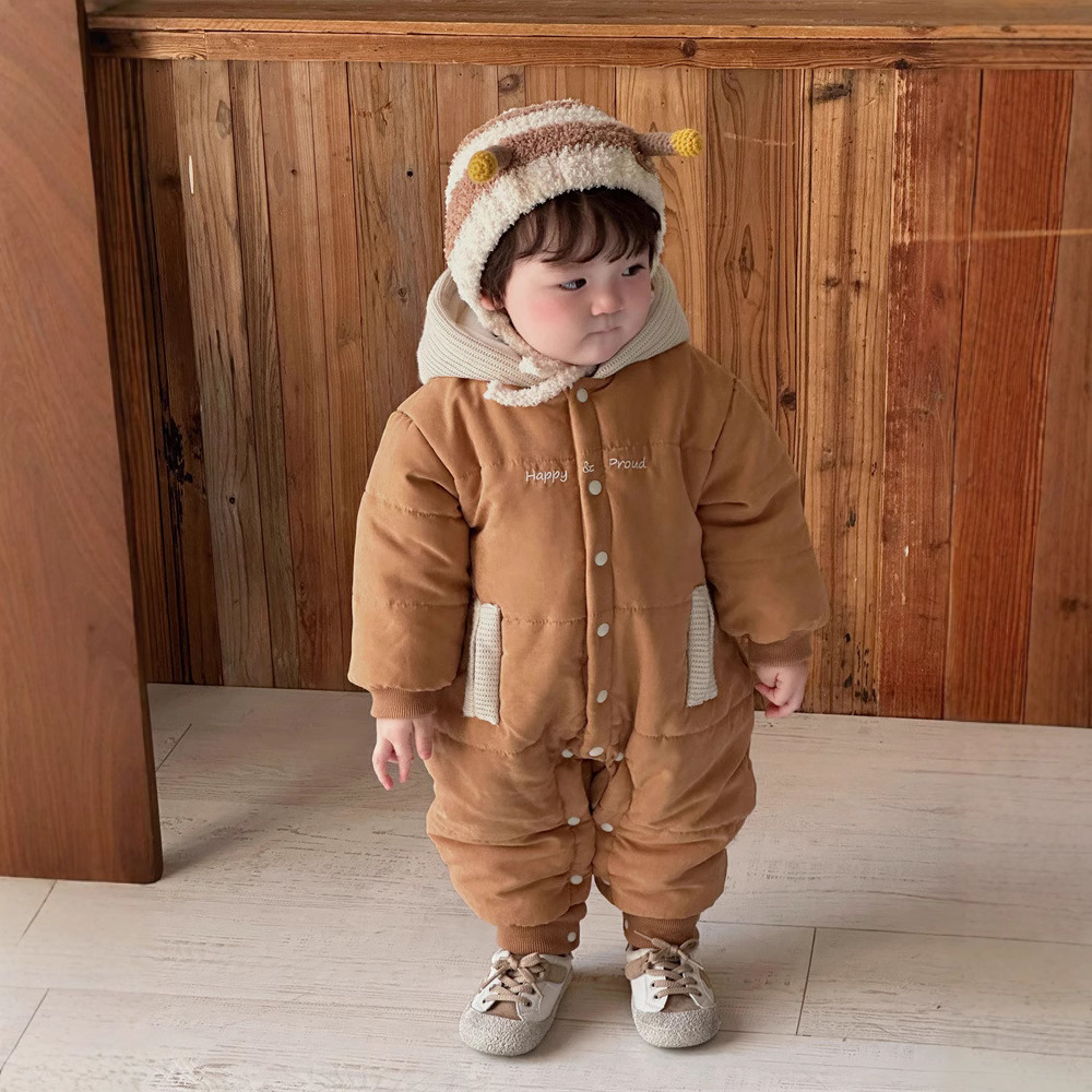 2024 bolsillo de órgano de aire occidental para bebés de invierno, grueso, cálido, cómodo y suave, abrigo de algodón de una pieza para bebé