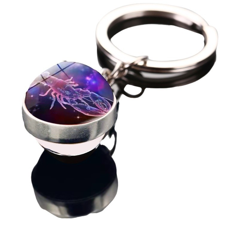 Amazon nuevo luminoso doce constelación tiempo gema de doble cara bola de cristal llavero colgante pequeño regalo