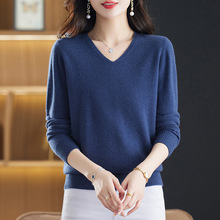 濮院货纯羊毛衫女V领套头针织打底衫秋冬妈妈装宽松休闲保暖毛衣