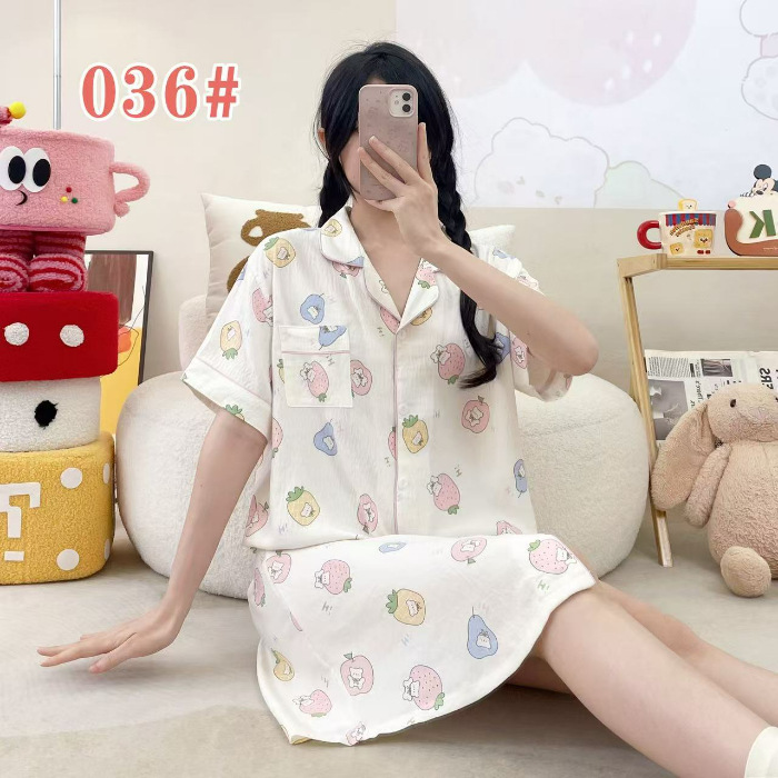 Ins adorable dulce verano pijama de mangas cortas damas nubes algodón cardigan largo