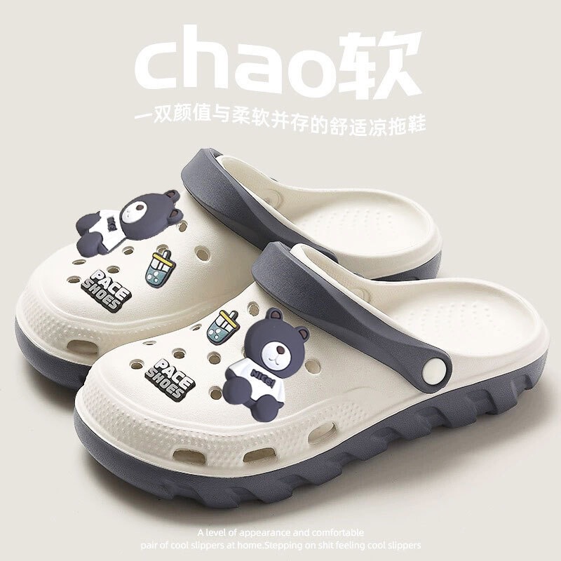Couple's Cave Shoes 2025 Summer Outer Wear Cartoon Soft Bottom Sandals and Slippers Internet Popular New Beach Baotou Half Slippers