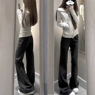 美式黑色微喇叭裤女春秋2025新款高腰显瘦马蹄裤休闲运动夏季卫裤
