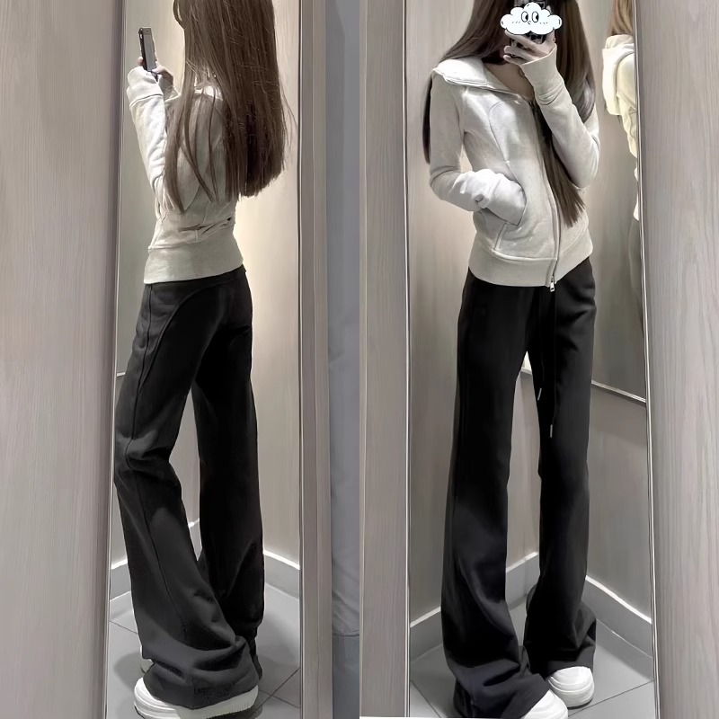 美式黑色微喇叭褲女春秋2025新款高腰顯瘦馬蹄褲休閒運動夏季衛褲