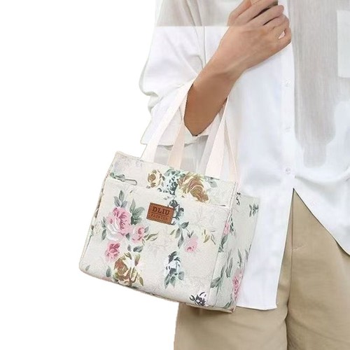 Canvas bag, thick and sturdy printed bento bag, hand-held water bucket bag, large capacity portable mom's hand-held bag for outdoor use