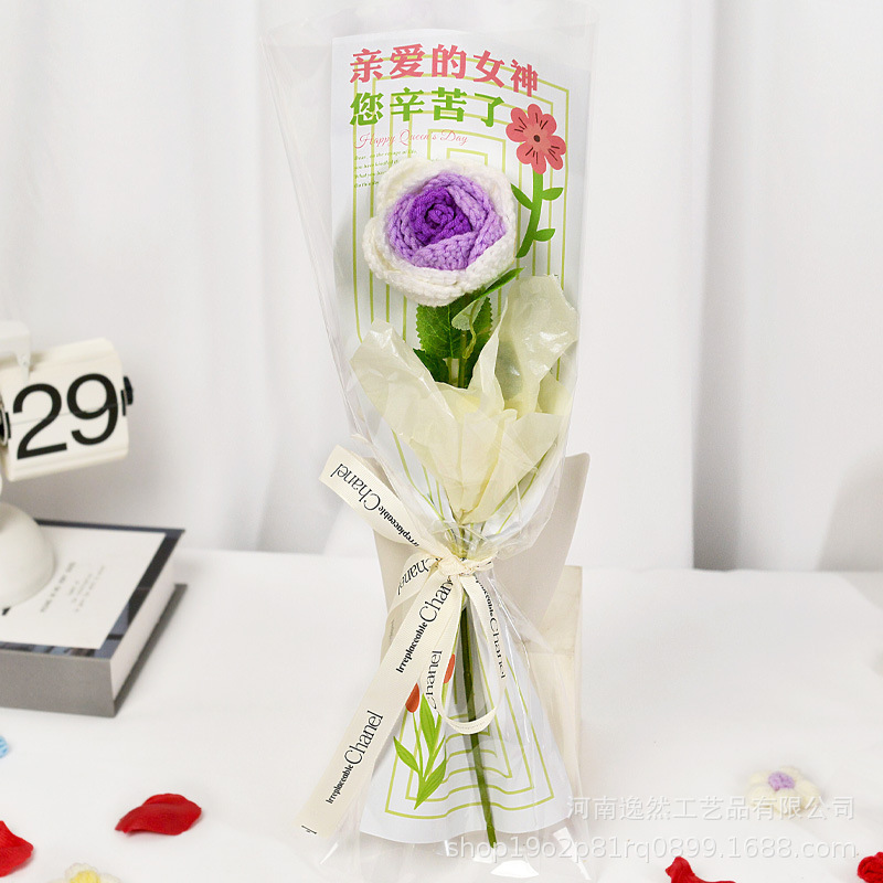 高級ギフトボックス入り毛糸の花完成品、ひまわり、バラ、チューリップ、手編みの花、造花、越境販売|undefined
