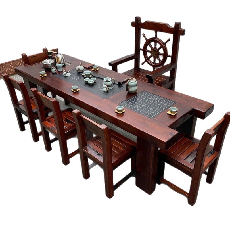 Mesa de té de madera de barco viejo, mesa y silla combinada de kung fu, mesa de té de sala de estar de madera maciza doméstica de estilo chino, conjunto de mesa de té de oficina integral