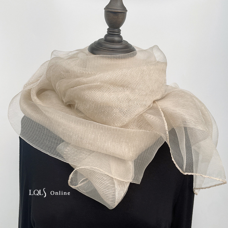 Lightweight Thin Double-Layer Silk Blended Beige Scarf Shawl Women's Spring and Autumn Fashion Shawl Mulberry Silk Scarf Lightweight Thin Double-Layer Silk Blended Beige Scarf Shawl Women's Spring and Autumn Fashion Shawl Mulberry Silk Scarf