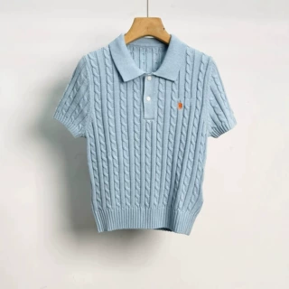 高品质可扫码现货发RL家小马标刺绣绞花编结Polo领短袖针织衫男女