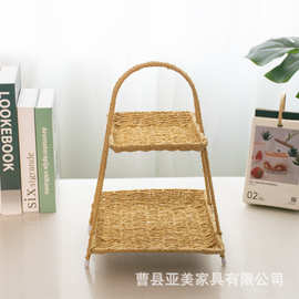 日系仿藤编水果篮派对饼干甜品架双层可手提零食糖果盘下午茶托盘
