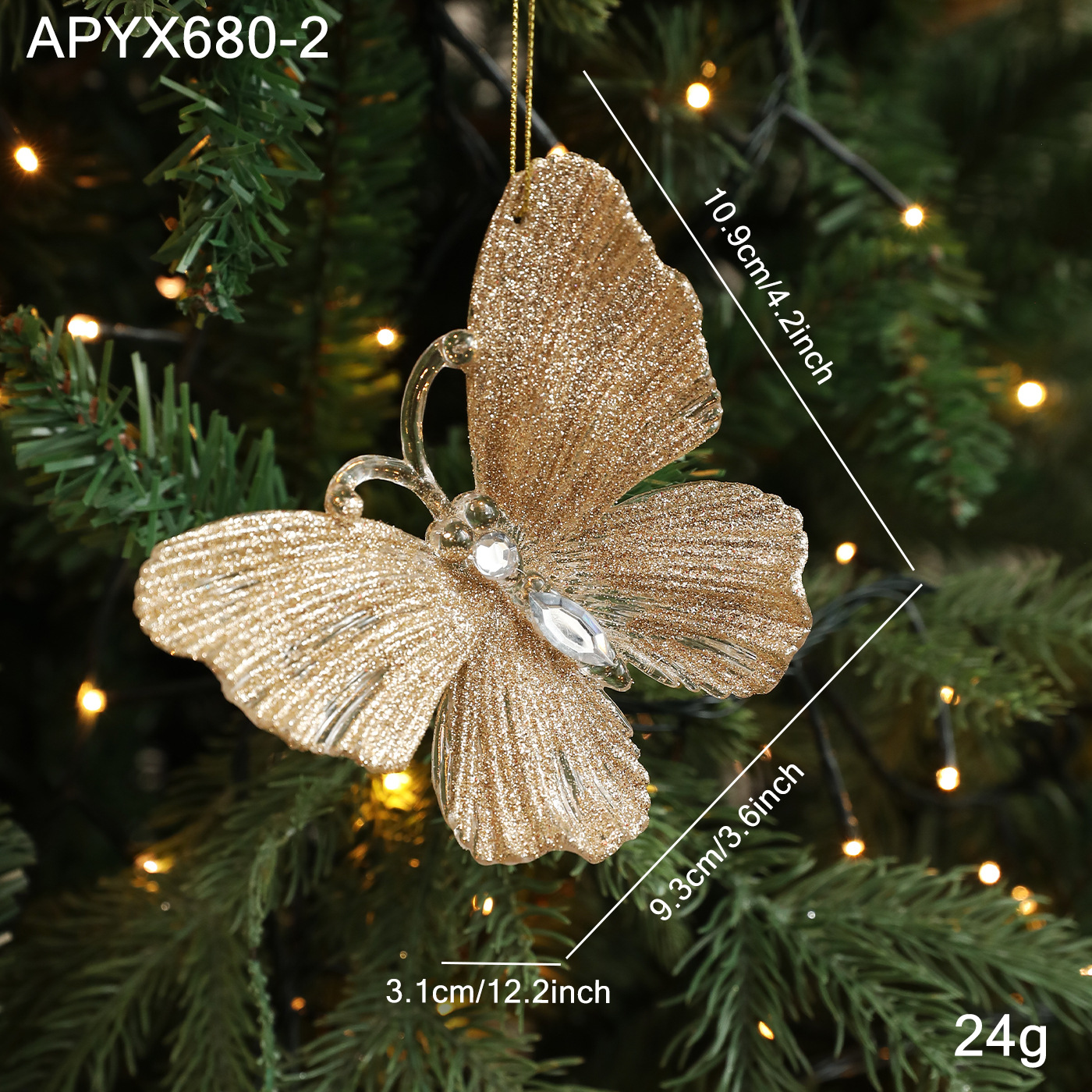 Mariposa dorada con diamantes