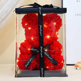 生日情人节礼物永生花玫瑰熊创意仿真玫瑰花熊PE花手工DIY泡沫熊