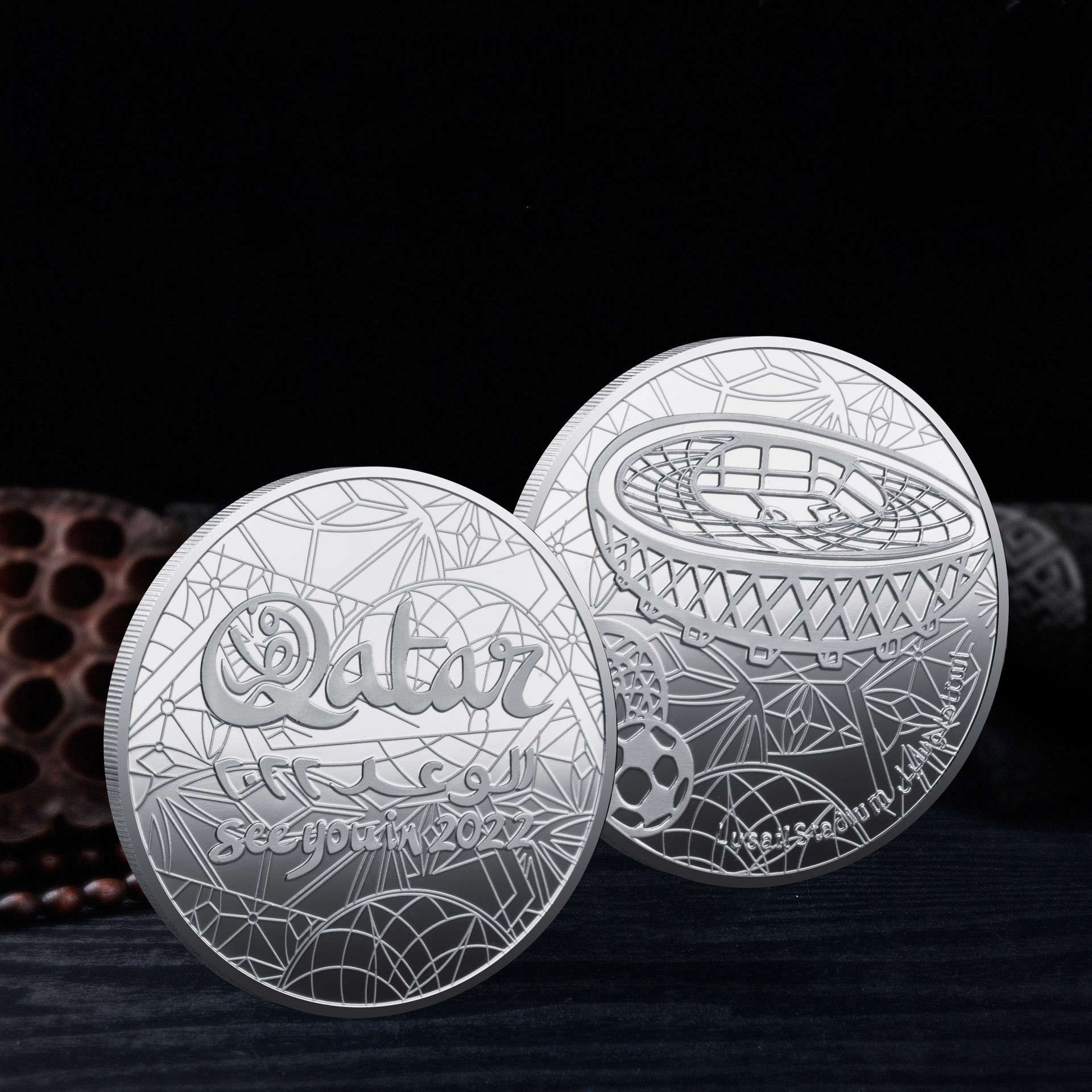 2022 Dubai Qatar Copa Mundial de Fútbol medallas conmemorativas chapadas en oro jugar monedas monedas conmemorativas creativas