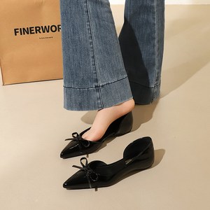 532-H150 European and American style butterfly bow decoration pointed slope heel, foot pedal side hollow low heel profes