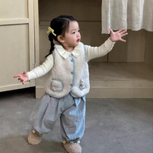 女童套装秋冬装25新款儿童韩系可爱羊羔毛马甲宝宝针织衫休闲裤子