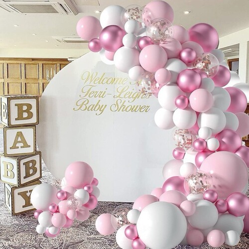 Amazon Cross-border Party Balloons Wholesale Pink Metallic Powder Confetti Balloons Baby Girl Shower Decoration Birthday Arrangement