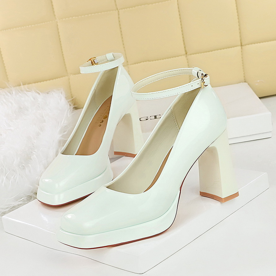 9981-K103 European And American Style Simple Chunky Ultra-high Heel Waterproof Platform Patent Leather Square Toe Strap_vogvips.com